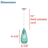 # 61048-2 One-Light Hanging Mini Pendant Ceiling Light, Transitional Design in Chrome Finish with Surf Green Glass Shade, 5 3/4" W