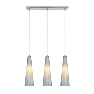 # 61057 Adjustable Three-Light Hanging Pendant Ceiling Light, Transitional Design in Satin Nickel Finish, Metallic Grey Glass Shade, 22" Wide