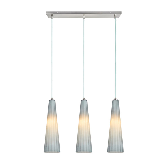 # 61057 Adjustable Three-Light Hanging Pendant Ceiling Light, Transitional Design in Satin Nickel Finish, Metallic Grey Glass Shade, 22
