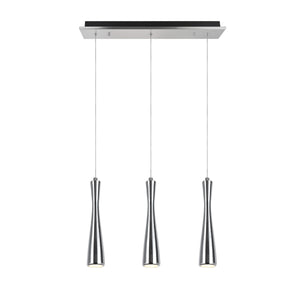 # 61061-1 Adjustable LED Three-Light Hanging Pendant Ceiling Light, Contemporary Design in Chrome Finish, Metal Shade, 22 7/8" Wide