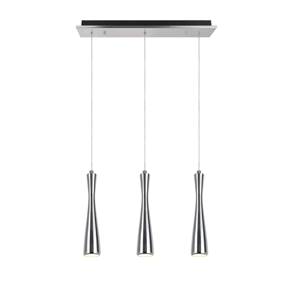 # 61061-1 Adjustable LED Three-Light Hanging Pendant Ceiling Light, Contemporary Design in Chrome Finish, Metal Shade, 22 7/8