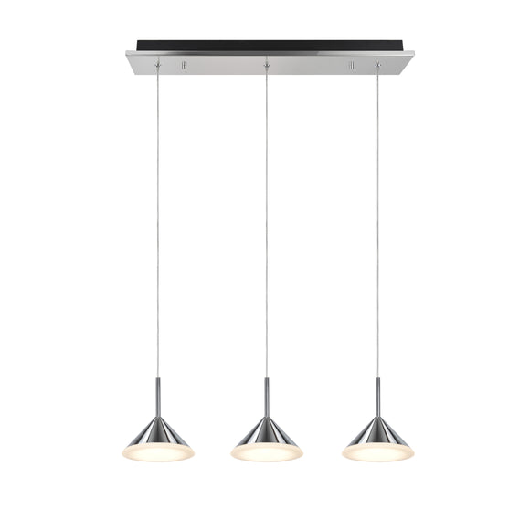 # 61063-1 Adjustable LED Three-Light Hanging Pendant Ceiling Light, Contemporary Design in Chrome Finish, Glass Shade, 20 1/4