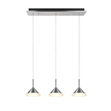# 61063-1 Adjustable LED Three-Light Hanging Pendant Ceiling Light, Contemporary Design in Chrome Finish, Glass Shade, 20 1/4" Wide