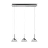 # 61063-1 Adjustable LED Three-Light Hanging Pendant Ceiling Light, Contemporary Design in Chrome Finish, Glass Shade, 20 1/4" Wide