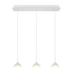 # 61063-2 Adjustable LED Three-Light Hanging Pendant Ceiling Light, Contemporary Design in White Finish, Glass Shade, 20 1/4" Wide