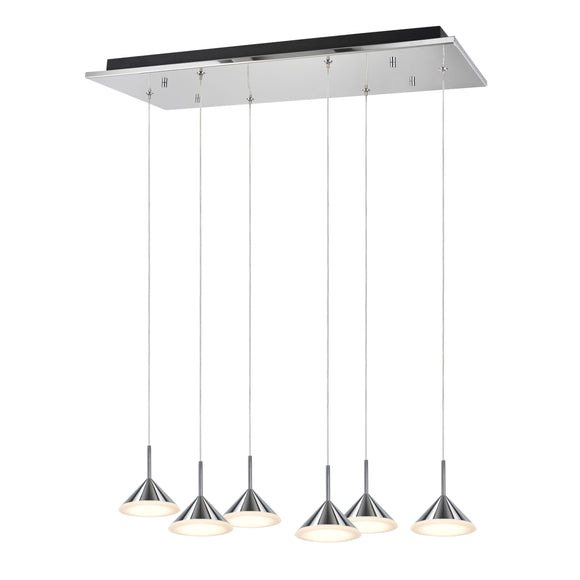 # 61064-1 Adjustable LED Six-Light Hanging Pendant Ceiling Light, Contemporary Design in Chrome Finish, Glass Shade,10 1/4