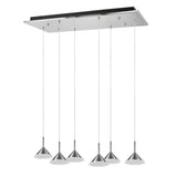 # 61064-1 Adjustable LED Six-Light Hanging Pendant Ceiling Light, Contemporary Design in Chrome Finish, Glass Shade,10 1/4" Wide
