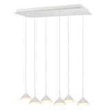 # 61064-2 Adjustable LED Six-Light Hanging Pendant Ceiling Light, Contemporary Design in White Finish, Glass Shade, 10 1/4" Wide
