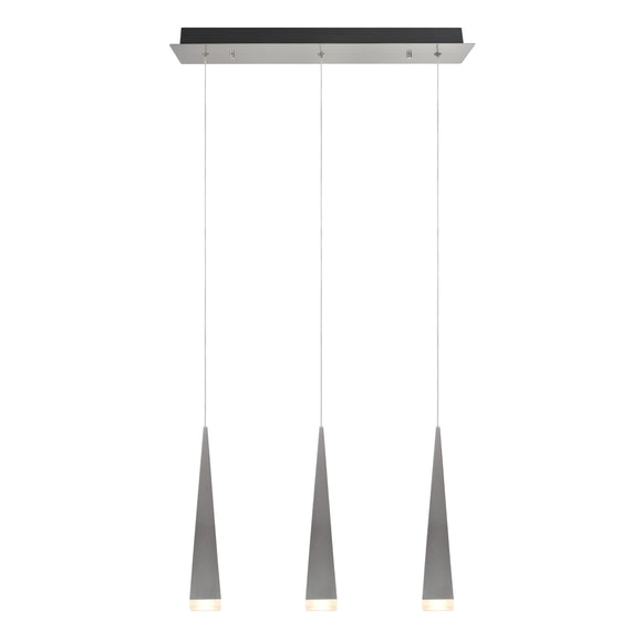 # 61068-1 Adjustable LED Three-Light Hanging Pendant Ceiling Light, Contemporary Design in Brushed Nickel Finish, Metal Shade, 23