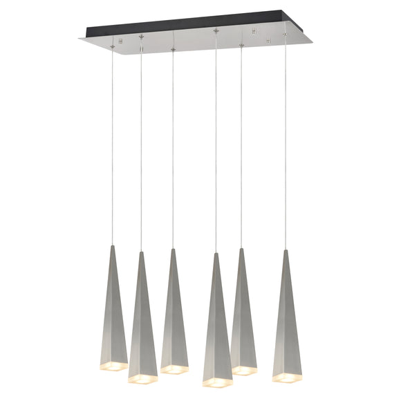 # 61069-1 Adjustable LED Six-Light Hanging Pendant Ceiling Light, Contemporary Design in Brushed Nickel Finish, Metal Shade, 24