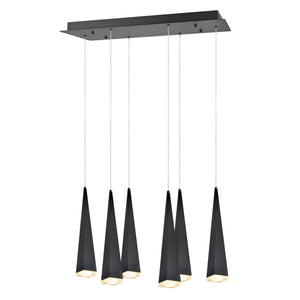 # 61069-2 Adjustable LED Six-Light Hanging Pendant Ceiling Light, Contemporary Design in Black Finish, Metal Shade, 24" Wide