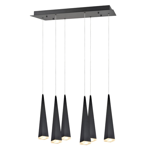 # 61069-2 Adjustable LED Six-Light Hanging Pendant Ceiling Light, Contemporary Design in Black Finish, Metal Shade, 24