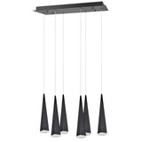 # 61069-2 Adjustable LED Six-Light Hanging Pendant Ceiling Light, Contemporary Design in Black Finish, Metal Shade, 24" Wide