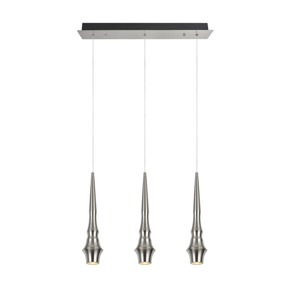 # 61071-1 Adjustable LED Three-Light Hanging Pendant Ceiling Light, Contemporary Design in Brushed Nickel Finish, Metal Shade, 21 1/4