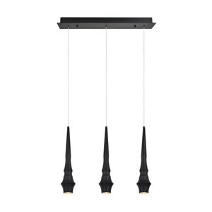 # 61071-2 Adjustable LED Three-Light Hanging Pendant Ceiling Light, Contemporary Design in Black Finish, Metal Shade, 21 1/4" Wide