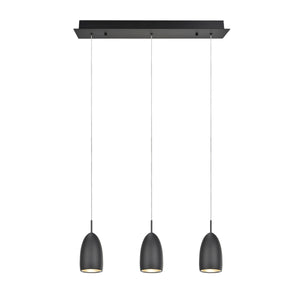 # 61073-2 Adjustable LED Three-Light Hanging Pendant Ceiling Light, Contemporary Design in Black Finish, Metal Shade, 22-3/4" Wide
