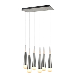 # 61074 Adjustable LED Six-Light Hanging Pendant Ceiling Light, Contemporary Design in Brushed Nickel Finish, Frosted Glass Shade, 22 1/2" Wide