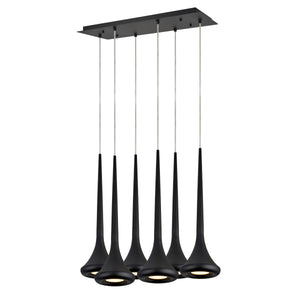 # 61076-2 Adjustable LED Six-Light Hanging Pendant Ceiling Light, Contemporary Design in Black Finish, Metal Shade, 24 1/2" Wide