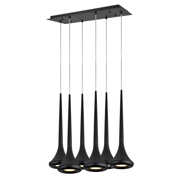 # 61076-2 Adjustable LED Six-Light Hanging Pendant Ceiling Light, Contemporary Design in Black Finish, Metal Shade, 24 1/2
