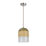 # 61079-1 Adjustable One-Light Hanging Mini Pendant Ceiling Light, Transitional Design in Chrome Finish, Etched Glass with Green & White Two-Tone Color Shade, 8" Wide