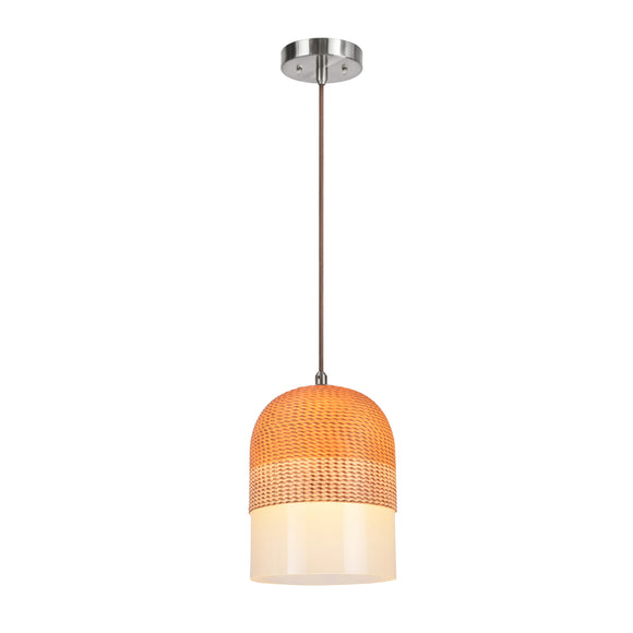 # 61079-2 Adjustable One-Light Hanging Mini Pendant Ceiling Light, Transitional Design in Chrome Finish, Etched Glass with Brown & White Two-Tone Color Shade, 8