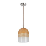 # 61079-2 Adjustable One-Light Hanging Mini Pendant Ceiling Light, Transitional Design in Chrome Finish, Etched Glass with Brown & White Two-Tone Color Shade, 8" Wide