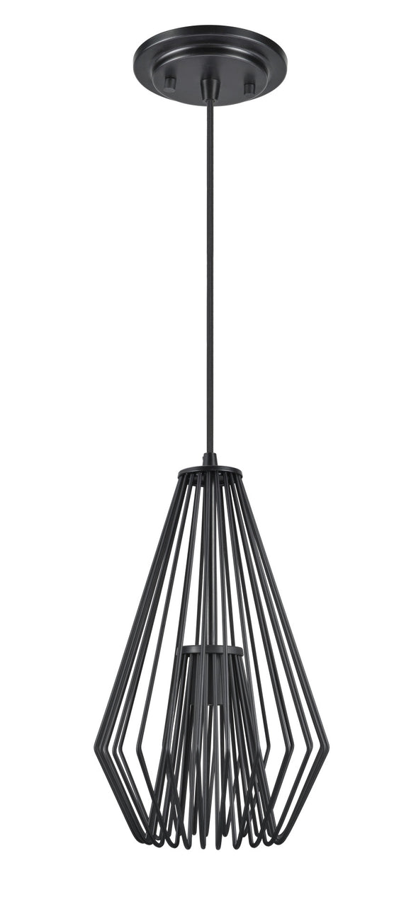 # 61080-1 Adjustable One-Light Hanging Mini Pendant Ceiling Light, Transitional Design in Black Finish, Metal Wire Shade, 9 1/2