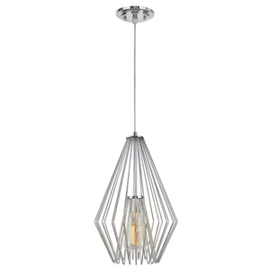 # 61081-2 Adjustable One-Light Hanging Mini Pendant Ceiling Light, Transitional Design in Chrome Finish, Metal Wire Shade, 12" Wide