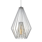 # 61081-2 Adjustable One-Light Hanging Mini Pendant Ceiling Light, Transitional Design in Chrome Finish, Metal Wire Shade, 12" Wide