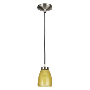 # 61089 One-Light Hanging Mini Pendant Ceiling Light, Transitional Design, Satin Nickel Finish, Art Glass Shade in Yellow Gold, 5 1/4" W