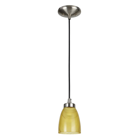 # 61089 One-Light Hanging Mini Pendant Ceiling Light, Transitional Design, Satin Nickel Finish, Art Glass Shade in Yellow Gold, 5 1/4