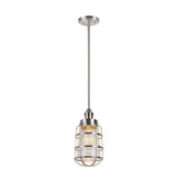 # 61090 One-Light Hanging Mini Pendant Ceiling Light, 5 1/2" Wide, Transitional Design in Brushed Nickel Finish, with Clear Seedy Glass Shade with Metal Wire Cage in Brushed Nickel