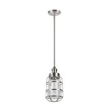 # 61090 One-Light Hanging Mini Pendant Ceiling Light, 5 1/2" Wide, Transitional Design in Brushed Nickel Finish, with Clear Seedy Glass Shade with Metal Wire Cage in Brushed Nickel