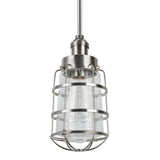 # 61090 One-Light Hanging Mini Pendant Ceiling Light, 5 1/2" Wide, Transitional Design in Brushed Nickel Finish, with Clear Seedy Glass Shade with Metal Wire Cage in Brushed Nickel