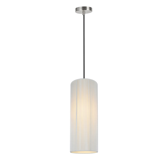 # 61091-1, Adjustable One-Light Hanging Mini Pendant Ceiling Light, Transitional Design in Satin Nickel Finish, Off White Shade, 6 1/2