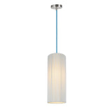 # 61091-2, Adjustable One-Light Hanging Mini Pendant Ceiling Light, Transitional Design in Satin Nickel Finish, Off White Shade, 6 1/2" wide