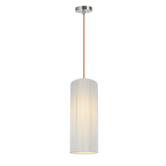 # 61091-3, Adjustable One-Light Hanging Mini Pendant Ceiling Light, Transitional Design in Satin Nickel Finish, Off White Shade, 6 1/2
