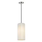 # 61092-1, Adjustable One-Light Hanging Mini Pendant Ceiling Light, Transitional Design in Satin Nickel Finish, Off White Shade, 6" wide
