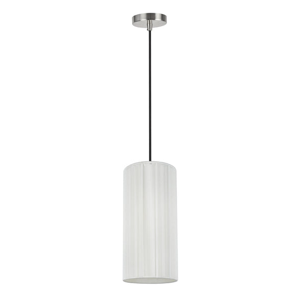 # 61092-1, Adjustable One-Light Hanging Mini Pendant Ceiling Light, Transitional Design in Satin Nickel Finish, Off White Shade, 6