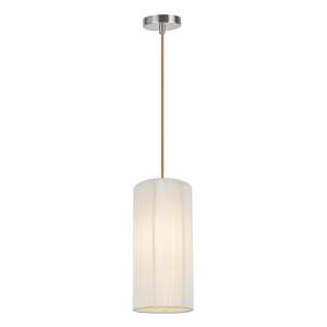 # 61092-3, Adjustable One-Light Hanging Mini Pendant Ceiling Light, Transitional Design in Satin Nickel Finish, Off White Shade, 6" wide