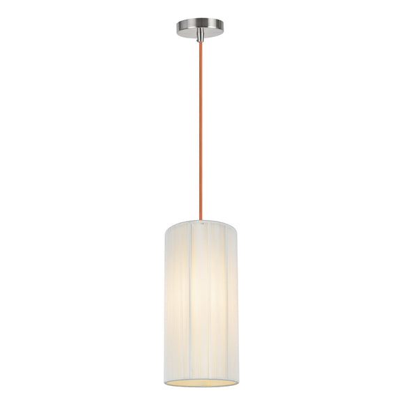 # 61092-3, Adjustable One-Light Hanging Mini Pendant Ceiling Light, Transitional Design in Satin Nickel Finish, Off White Shade, 6