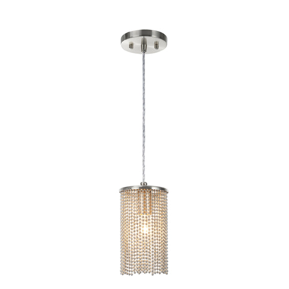 # 61095 Adjustable One-Light Hanging Mini Pendant Ceiling Light, Transitional Design in Brushed Nickel Finish with Beaded Chain Shade, 5