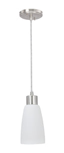 # 61098 Adjustable One-Light Hanging Mini Pendant Ceiling Light, Transitional Design in Chrome Finish, Opal Frosted Glass Shade, 4 1/4" Wide