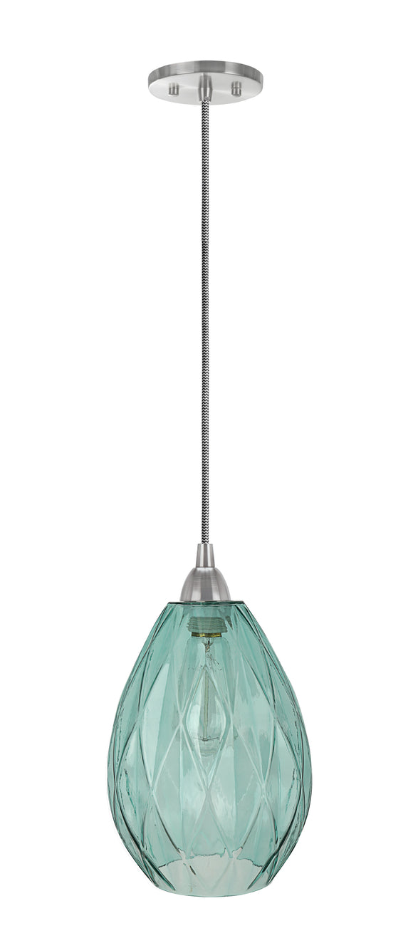 # 61099-11 Adjustable One-Light Mini Pendant Ceiling Light, Transitional Design in Satin Nickel Finish, Light Green Glass Shade, 7