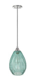 # 61099-11 Adjustable One-Light Mini Pendant Ceiling Light, Transitional Design in Satin Nickel Finish, Light Green Glass Shade, 7" Wide