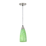 # 61104 Adjustable One-Light Mini Pendant Ceiling Light, Transitional Design in Satin Nickel Finish with Green Art Glass Shade, 3-3/4" Wide