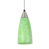 # 61104 Adjustable One-Light Mini Pendant Ceiling Light, Transitional Design in Satin Nickel Finish with Green Art Glass Shade, 3-3/4" Wide