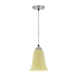 # 61105 Adjustable One-Light Mini Pendant Ceiling Light, Transitional Design in Satin Nickel Finish with Beige Art Glass Shade, 6" Wide
