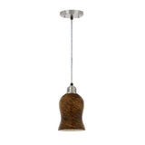 # 61106 Adjustable One-Light Mini Pendant Ceiling Light, Transitional Design in Satin Nickel Finish with Amber Art Glass Shade, 4-5/8" Wide