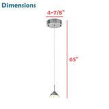 # 61110-11 Adjustable LED One-Light Hanging Mini Pendant Ceiling Light, Contemporary Design in Chrome Finish, Glass Shade, 4.375" Wide